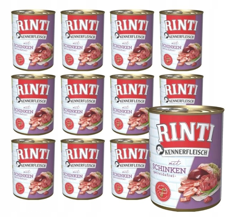 Rinti Kennerfleisch Ham vlhké krmivo se šunkou, sada 12 x 400 g