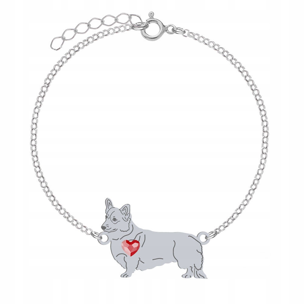 Stříbrný náramek z Welsh Corgi Pembroke 925 Řetízek Gravírování Bonus
