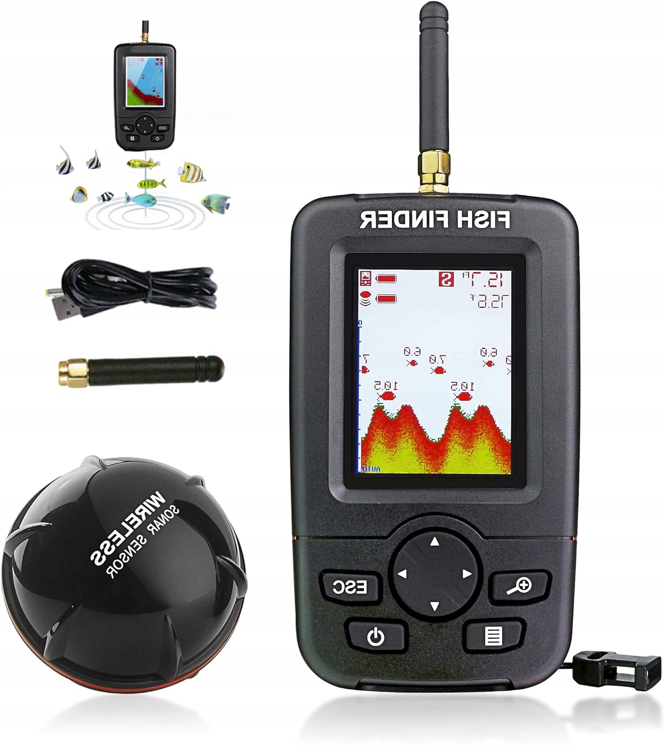 Bezprzewodowy Detektor Ryb 433 Mhz Z Anteną I Ładowaniem