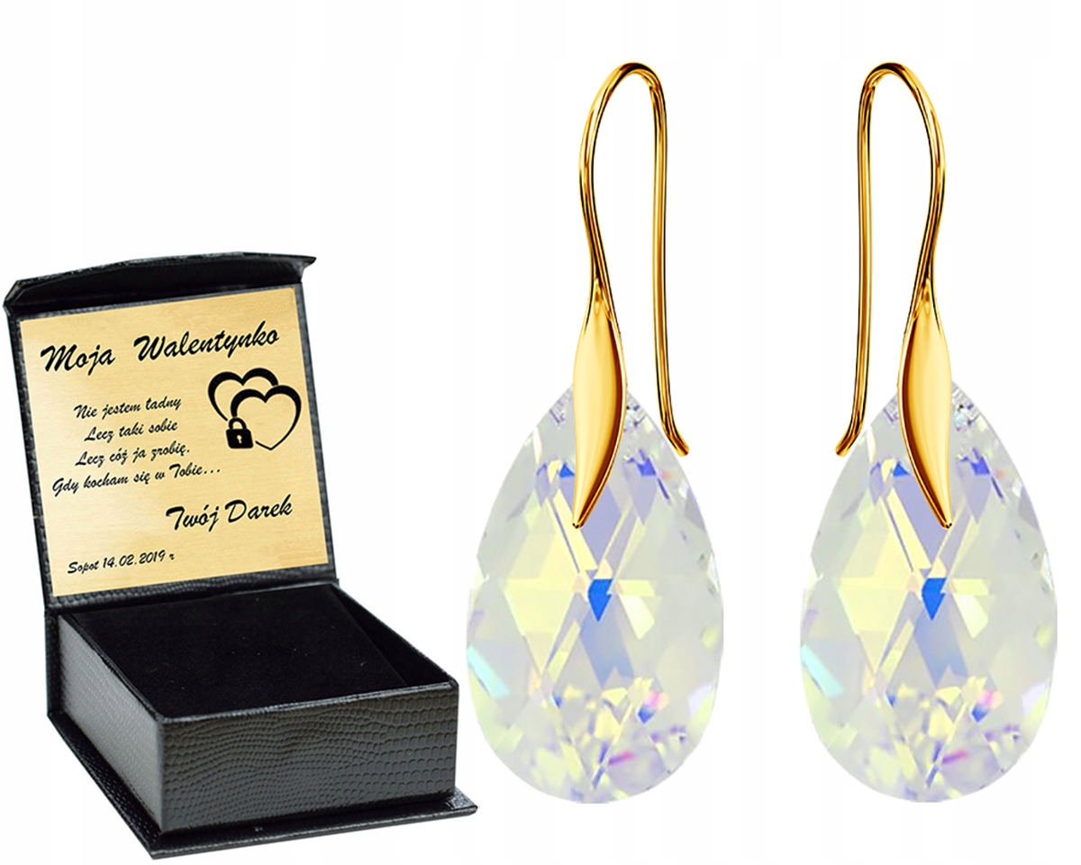 

Złote Kolczyki Almond Style Hook Swarovski Grawer