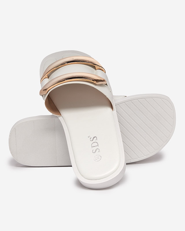 BIAŁE DAMSKIE KLAPKI ZE ZŁOTĄ OZDOBĄ KEDINO 36 Materiał wkładki guma