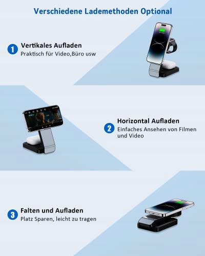 MAGSAFE Składana Ładowarka Bezprzewodowa iPhone Apple Watch AirPods 3w1 — miniatura 3