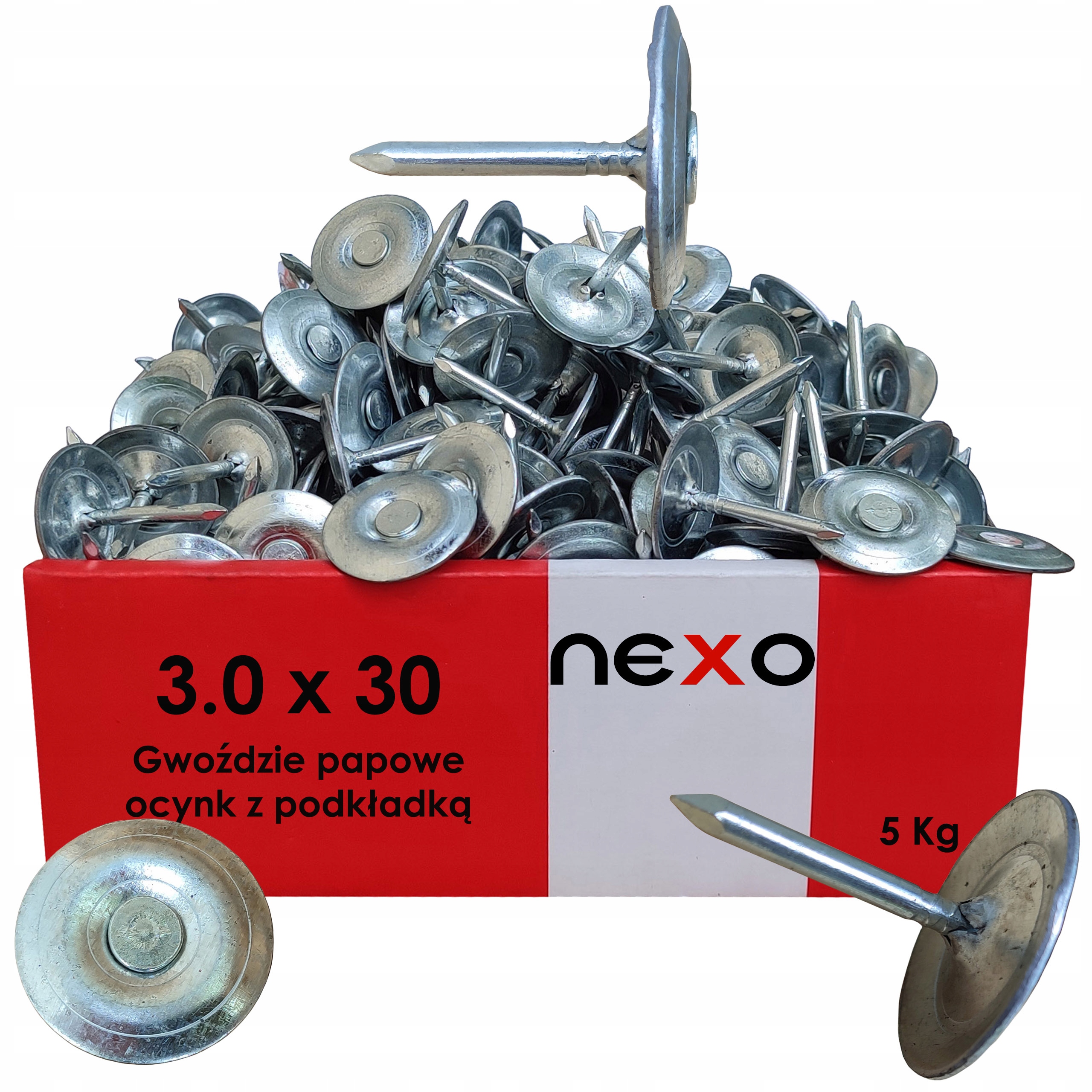 Gwoździe Papowe Z Podkładką 3x30 mm Papiaki Do Papy Ocynkowane 5KG
