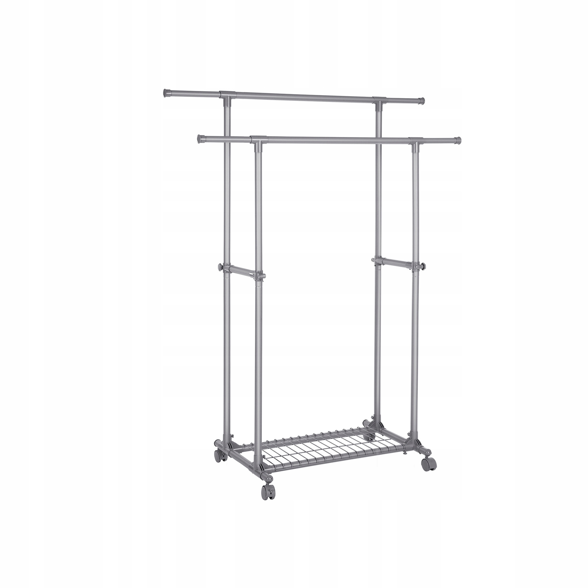 Věšák na oblečení s dvojitou výsuvnou tyčí, věšák na oblečení, šedý