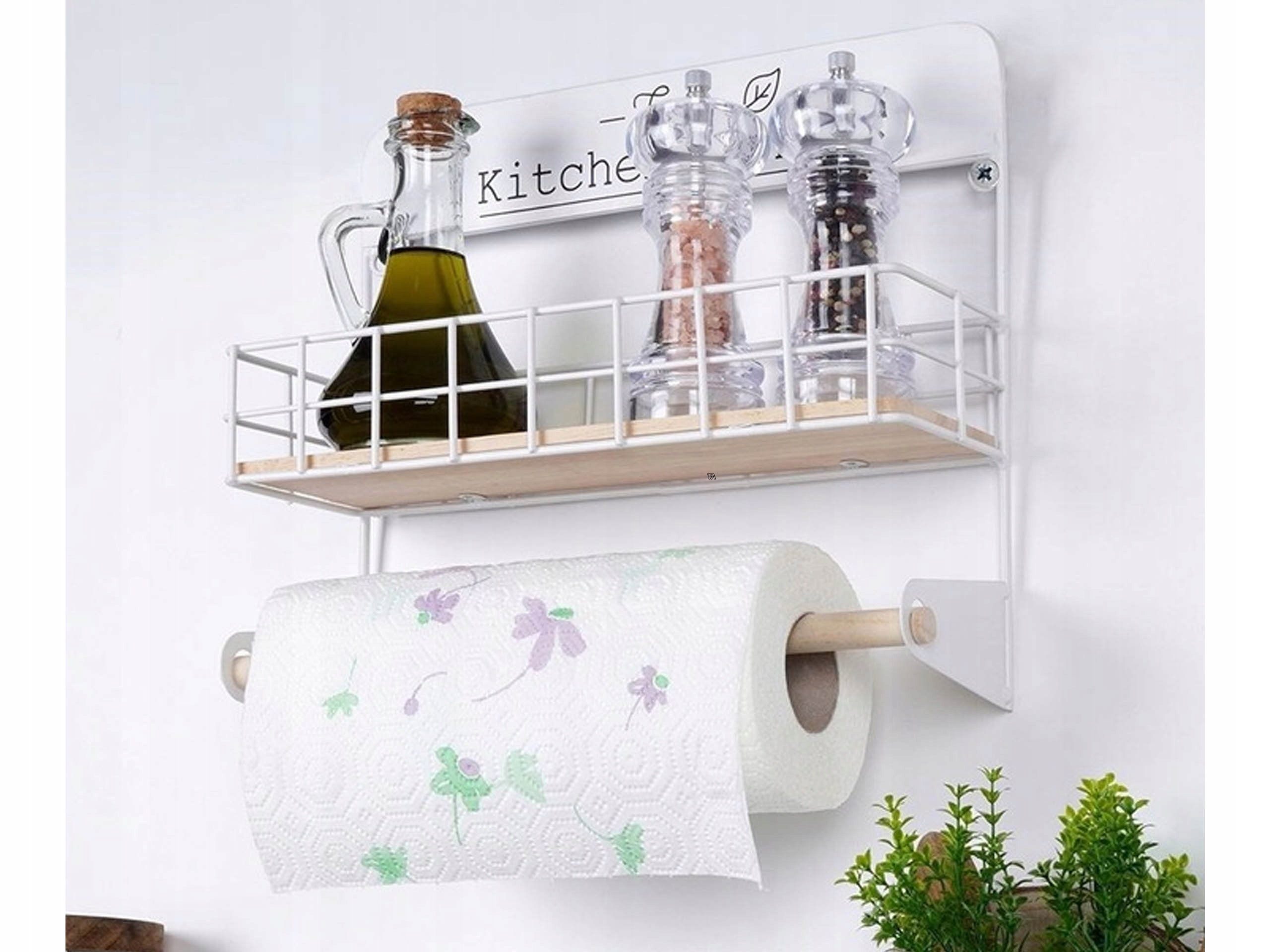 PÓŁKA KUCHENNA Z WIESZAKIEM NA RĘCZNIK BIAŁA METALOWA ŚCIENNA W STYLU LOFT EAN (GTIN) 5904316462659