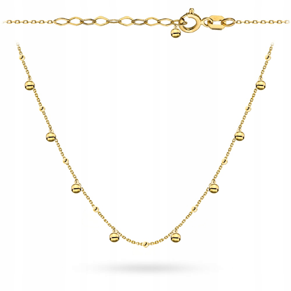 Zlatý náhrdelník 585 hladké závěsné Kuličky bez zirkonu Lesklé 2.37 g