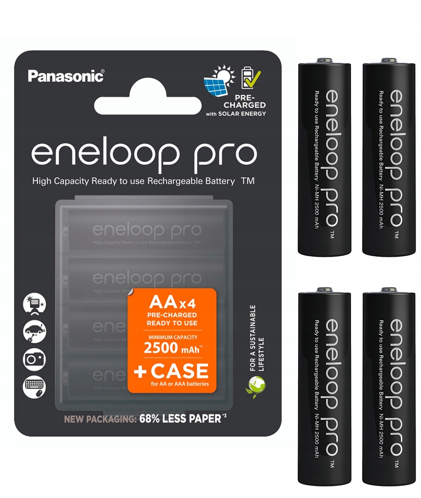 Oryginalne Akumulatorki Eneloop Pro Aa 2500 mAh 4x Case 100% Japońskie