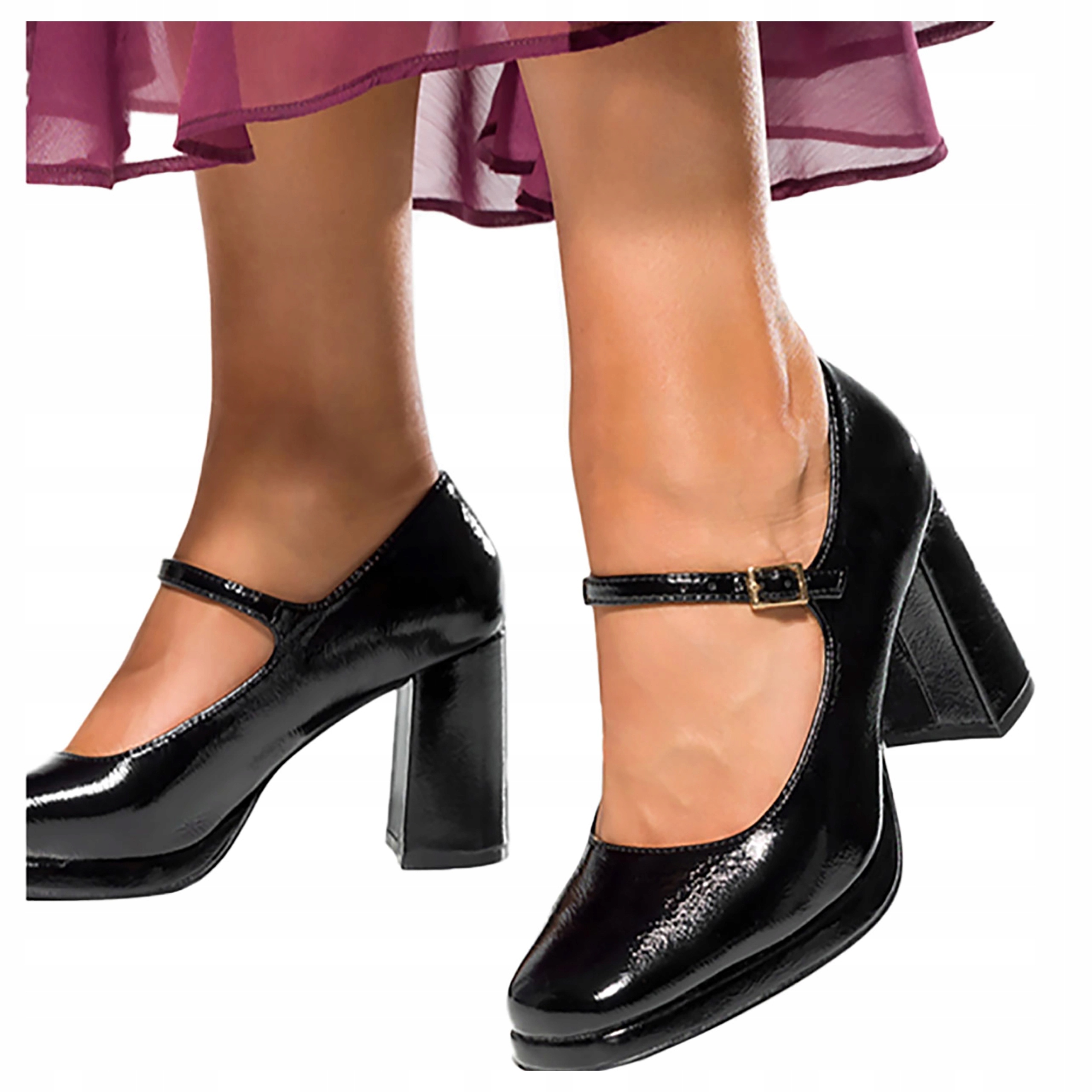 Černé Lodičky Dámské Pásek Mary Jane Lakované na kostce Modne r 39