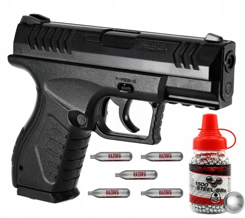 Umarex Xbg 4,5 mm Pistolet wiatrówka RazorGun 20 Kapsuł CO2 Śrut BBs 1500sz