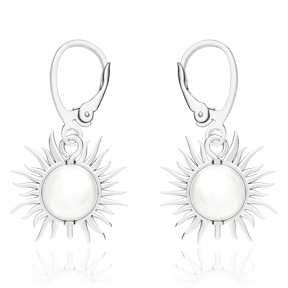 Slunce Hvězda S Perlou Stříbrné náušnice na anglický patent stříbro 925