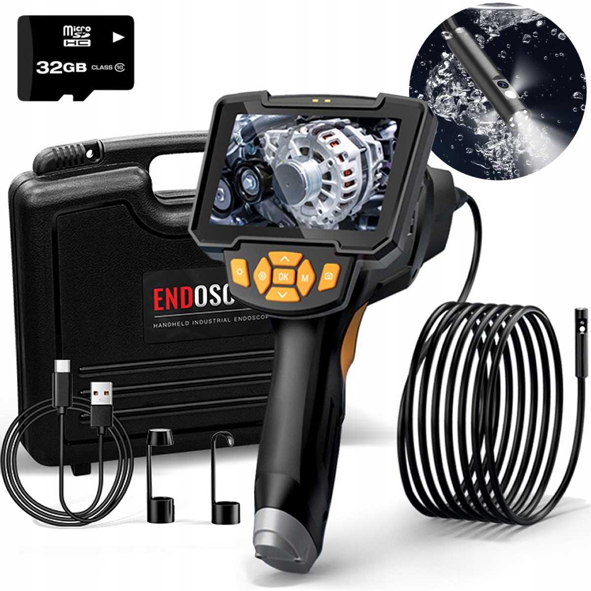 KAMERA ENDOSKOPOWA INSPEKCYJNA EKRAN 4.3" HD DUO 32GB 8LED IP67 5m +WALIZKA