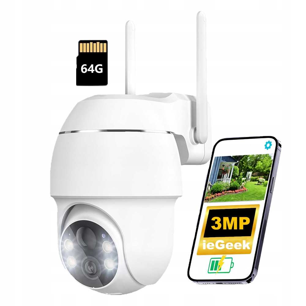 Venkovní Bezdrátová Otočná Kamera Ip Wifi 2K 3MPx Ptz S 64GB