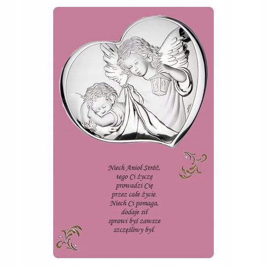 OBRAZEK srebrny panel Anioł Stróż Chrzest, Komunia Długość 18 cm