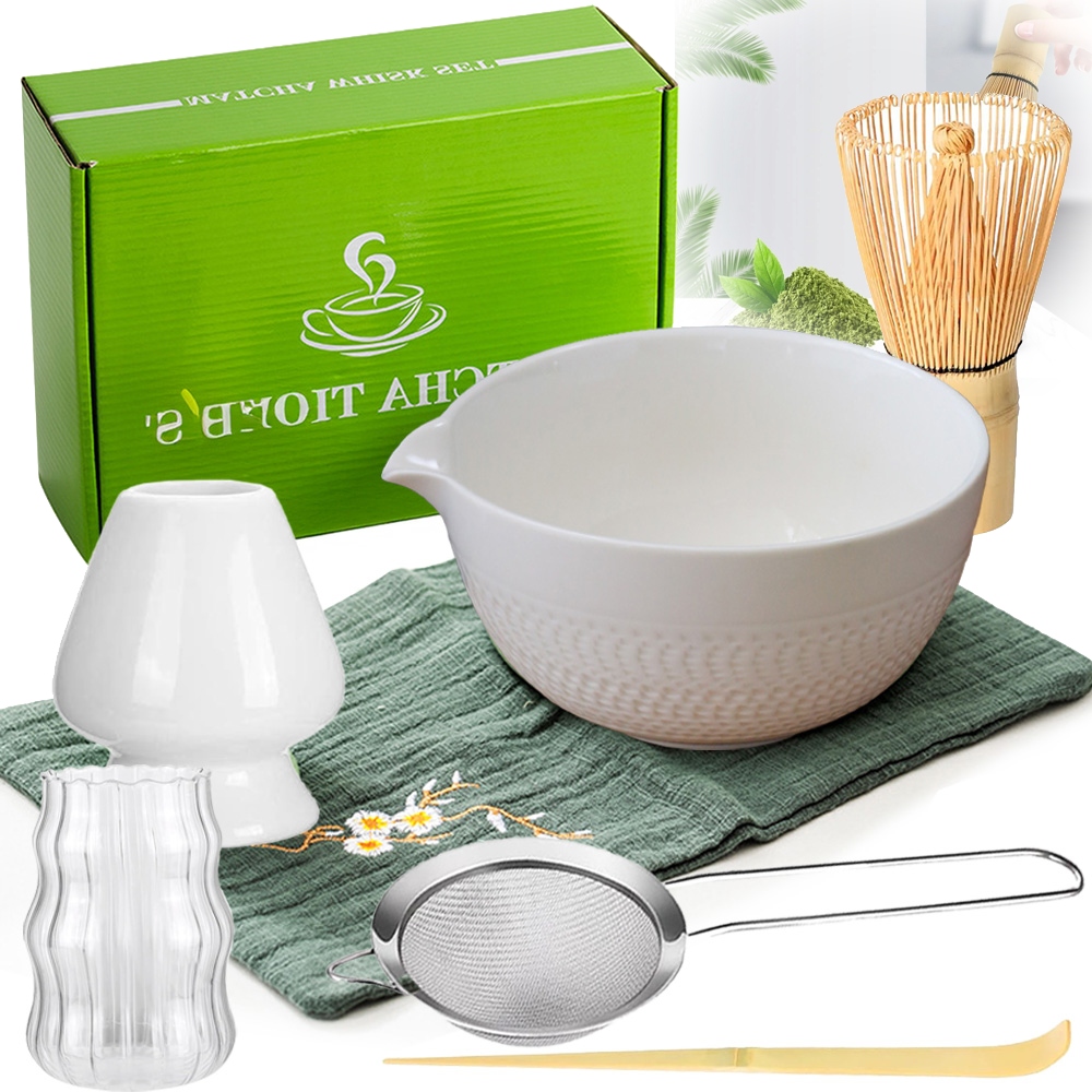 Bambusowy Zestaw Prezentowy Do Herbaty Matchy Chashaku Trzepaczka Łyżka 7W1