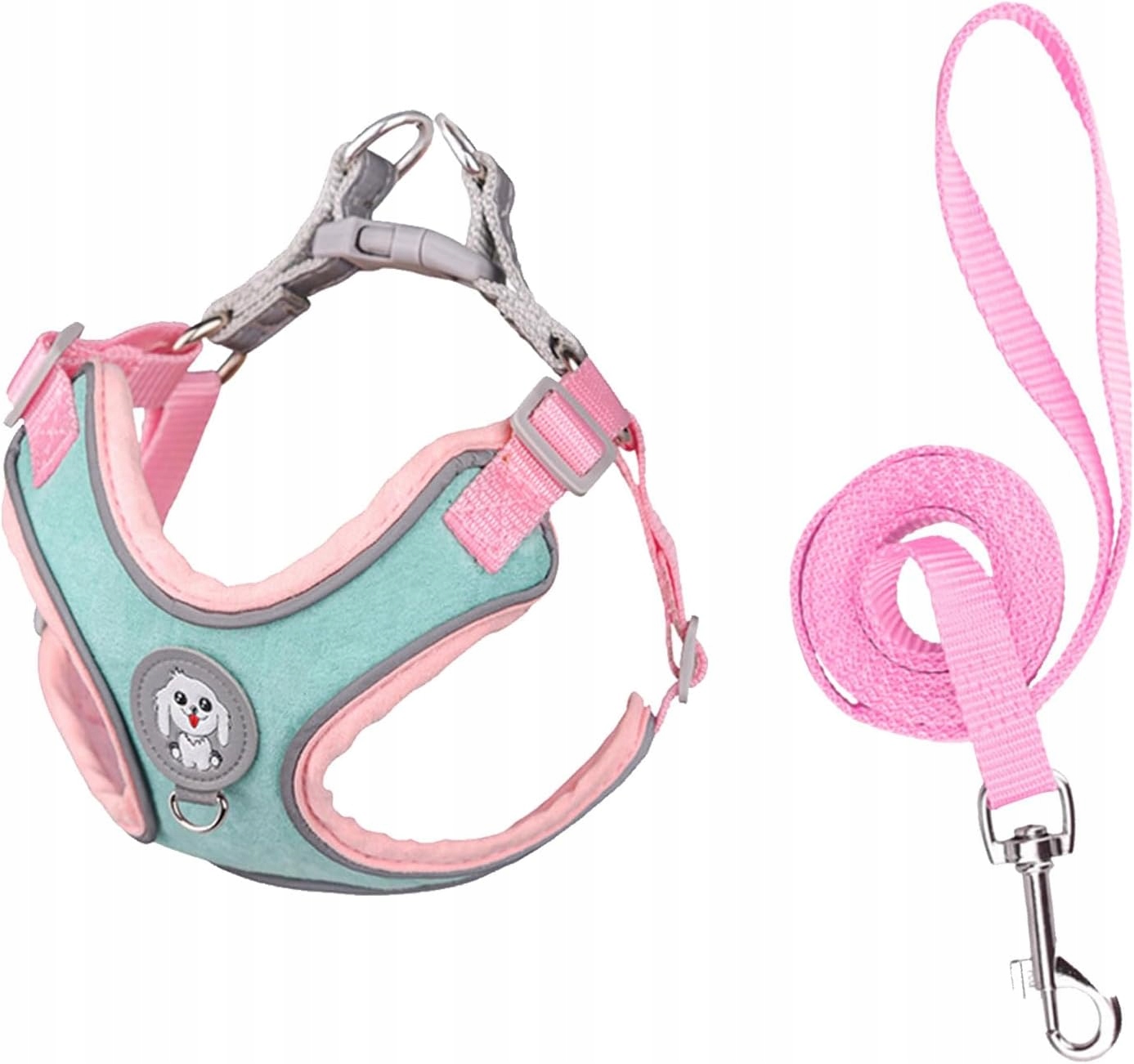 Levně Obojek vodítko Postroj pro psa Reflexní růžový pro malé psy štěně