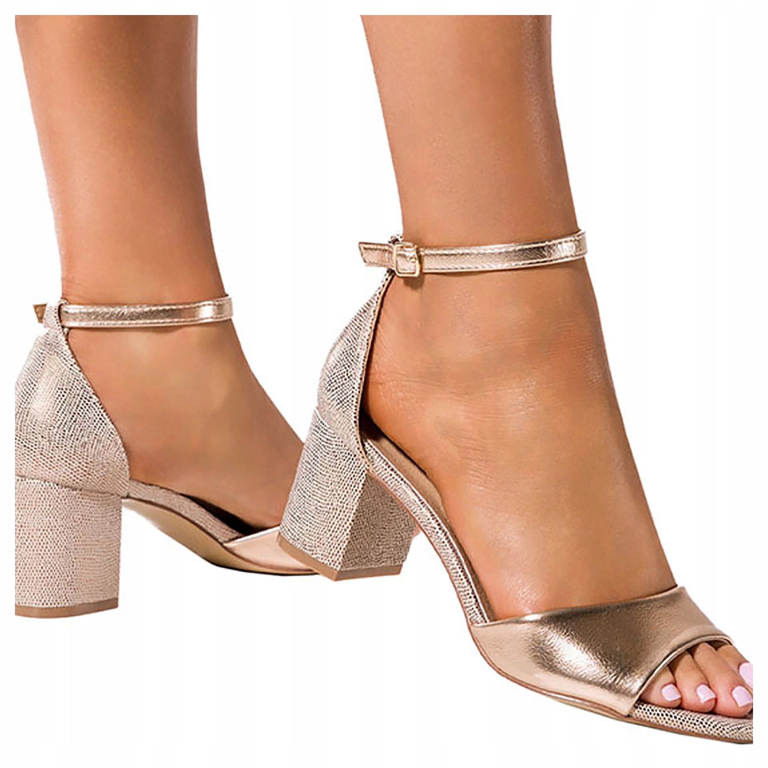 Šampaňské Sandály Na Širokém Podpatku S Zakrytou Patou, Stélka, Kůže, Velikost 36