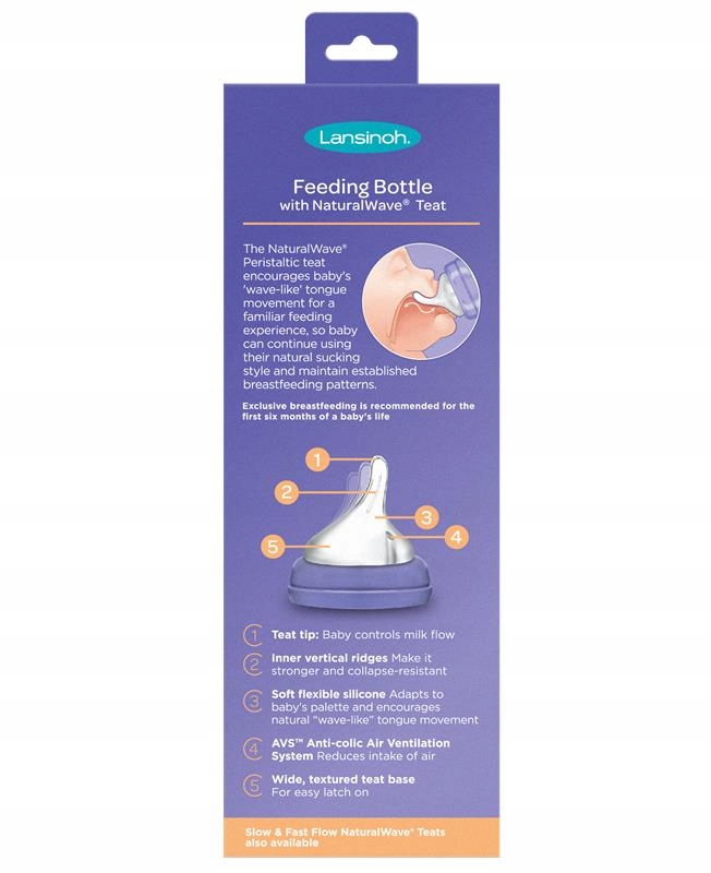 LANSINOH BUTELKA 240ml SMOCZEK ŚREDNI PRZEPŁYW Wiek dziecka 0 m+