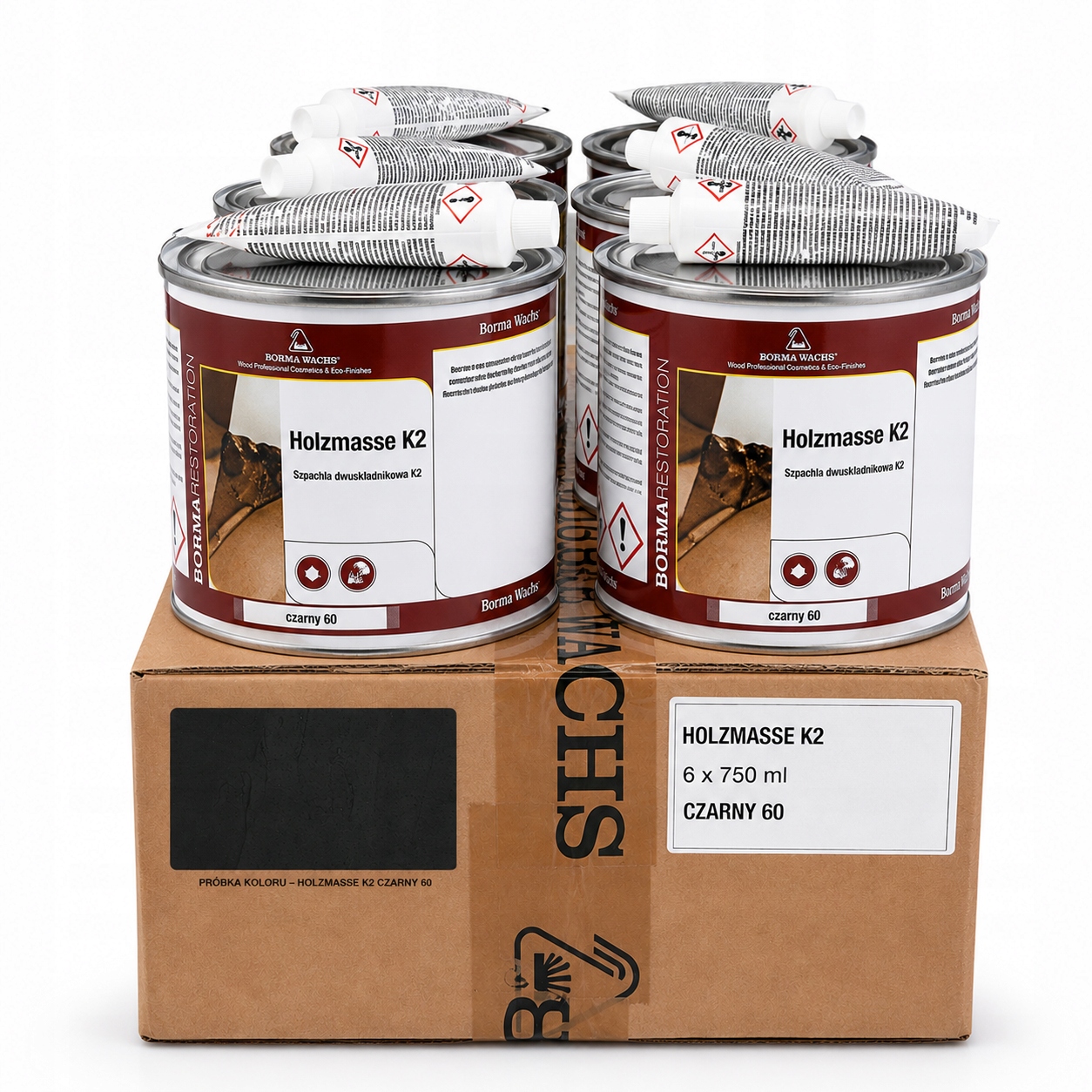 Špachtľa na drevo/Holzmasse K2 /750 ml/ČIERNA Sada 6 × 750 ml Karton