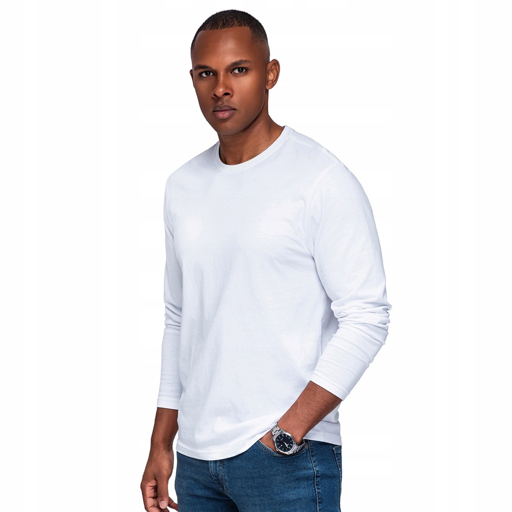 Bavlněný pánský dlouhý rukáv Basic bílý, pohodlný, klasický OM-LSBL-0142 XXL