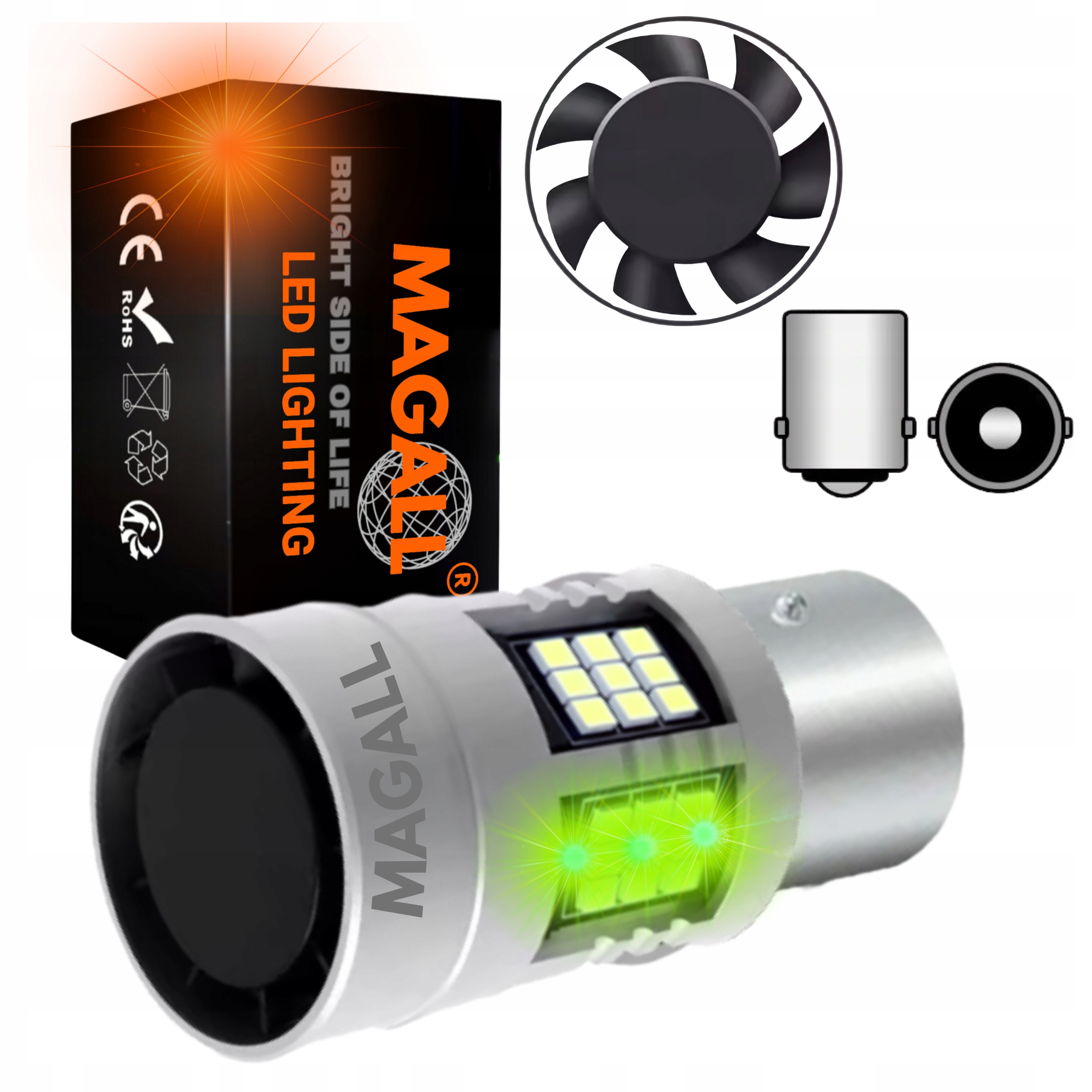Żarówka Led P21W BA15S 1156 Zielona Canbus Usa Czerwony Klosz Kierunkowskaz