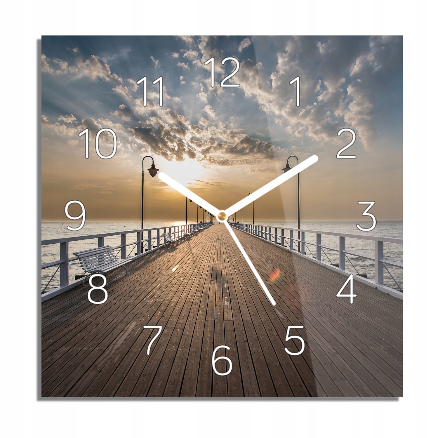 

Molo chmury morze zegar na szkle do jadalni 30x30