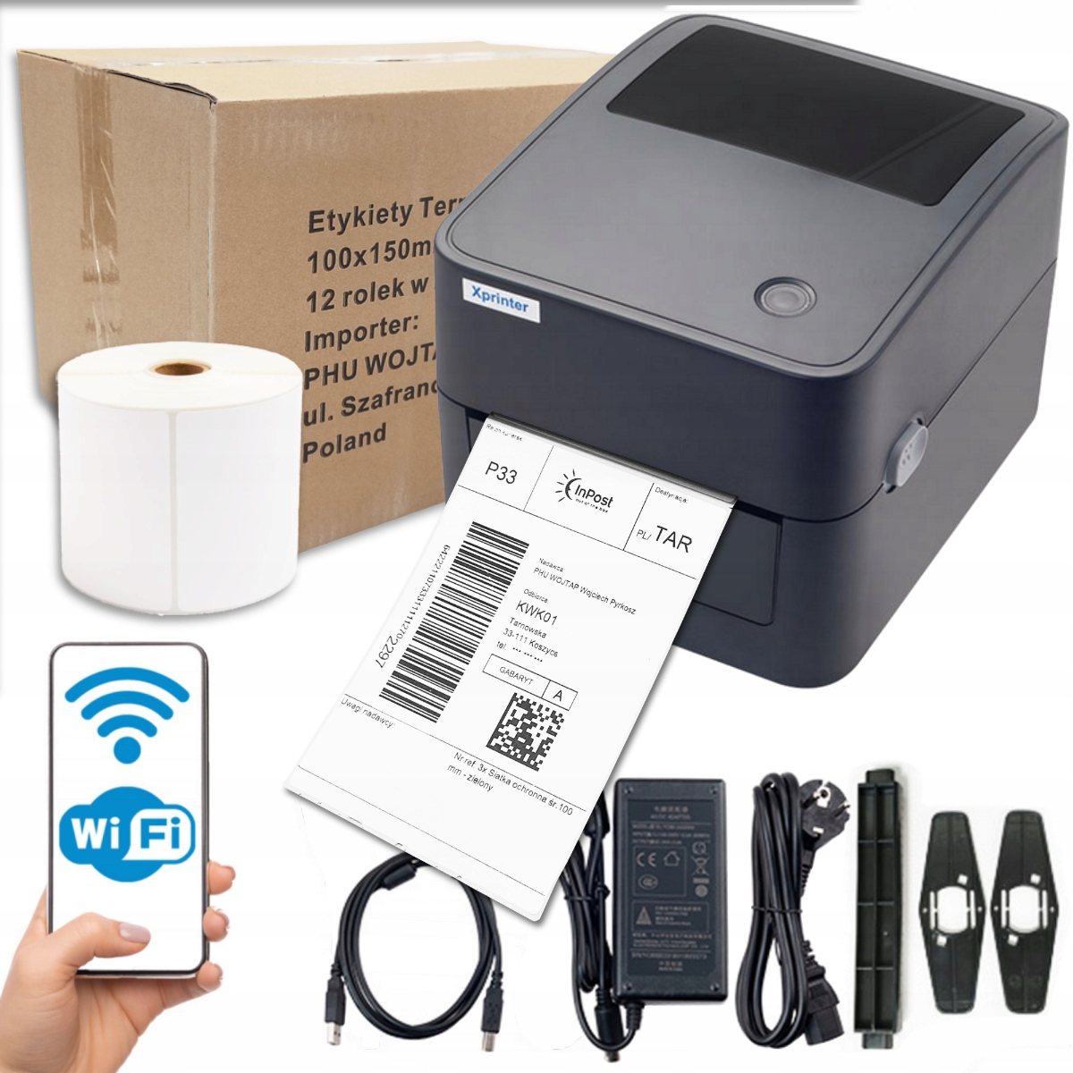 Drukarka termiczna XP-D4601B 12 rolek etykiet