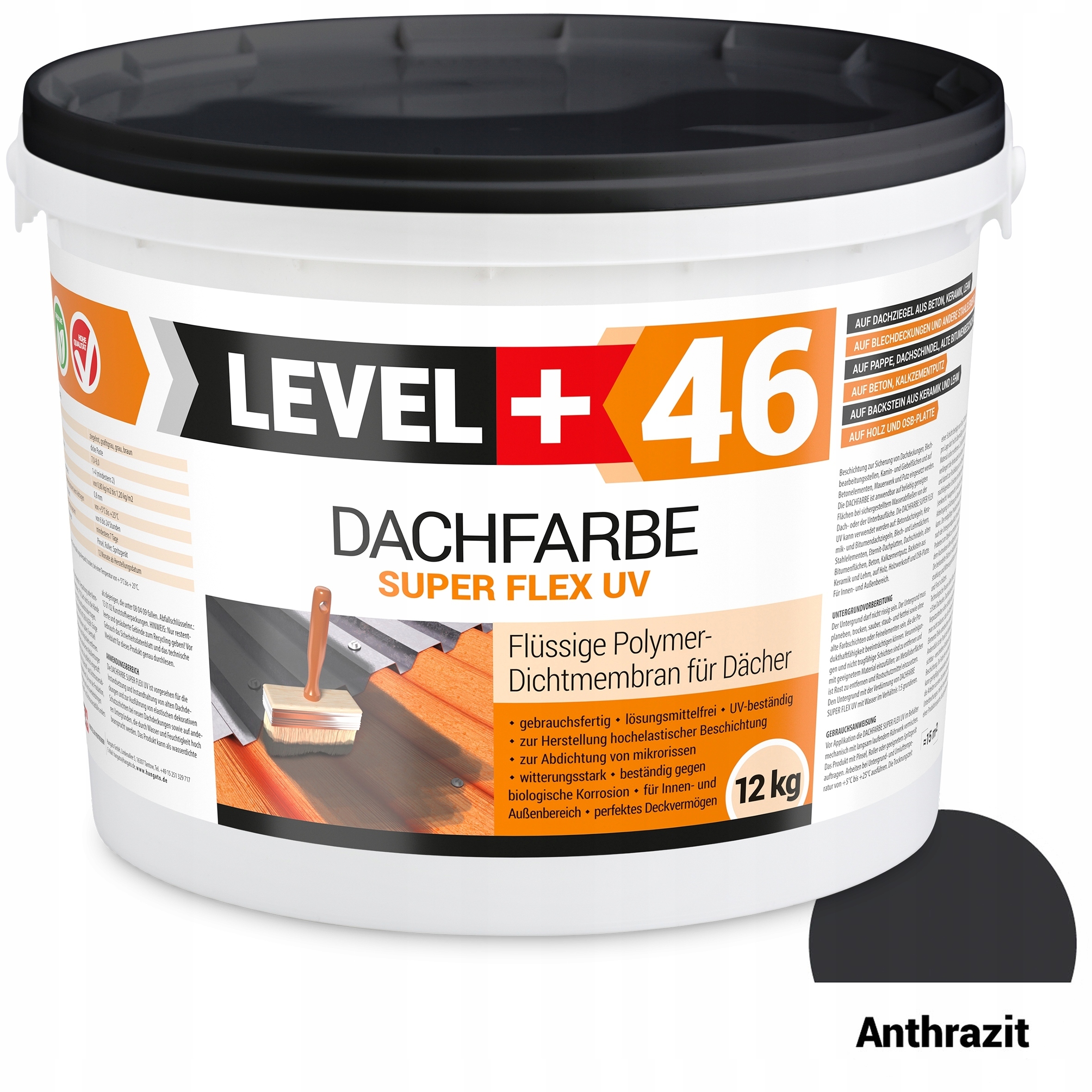 Farba Dachowa Antracyt 12kg Wałek Malarski 25cm Marka Level+