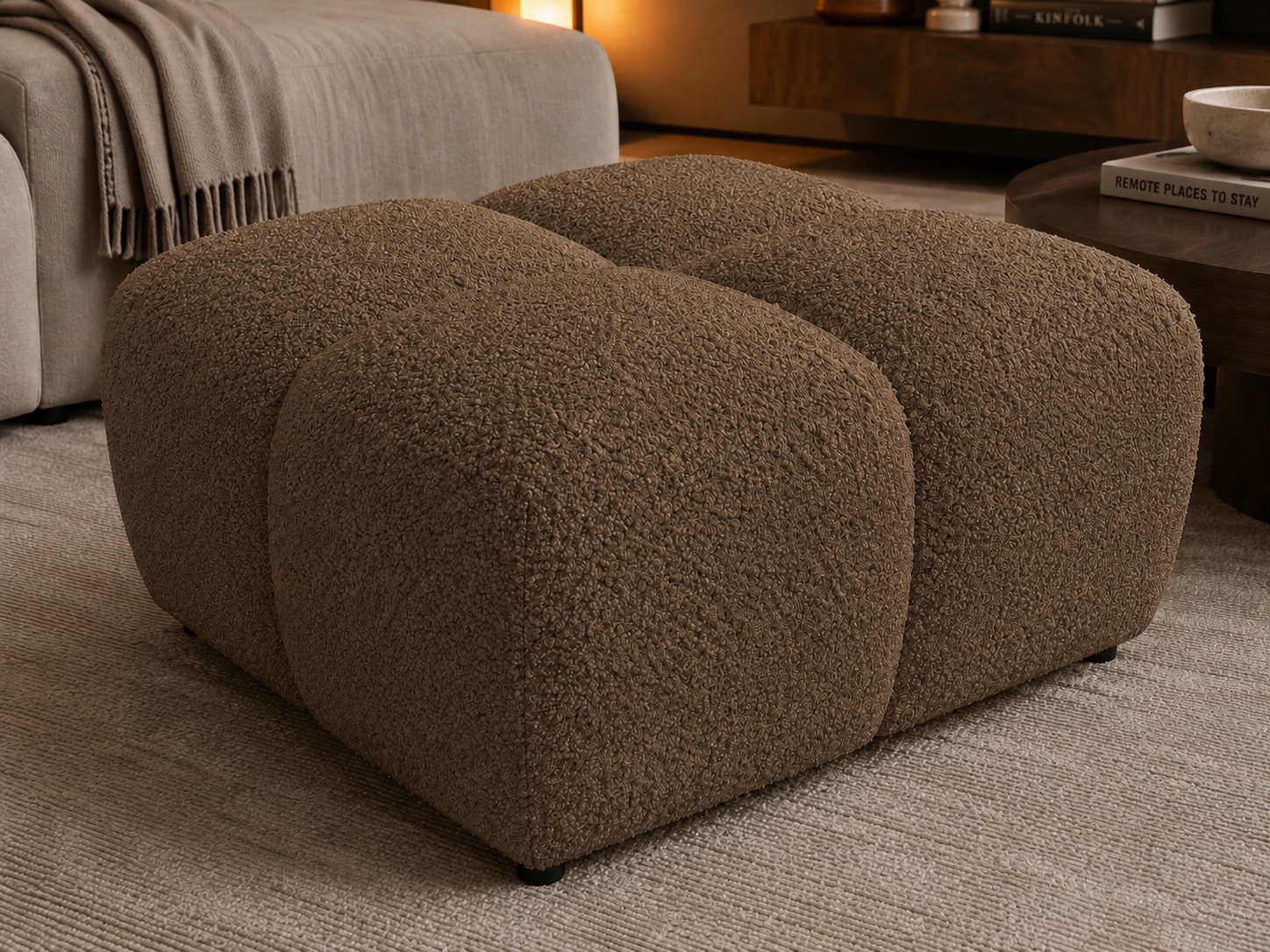 Taburet do obývacího pokoje Agnello Boucle Cappuccno Moderní smyčková Water Stop
