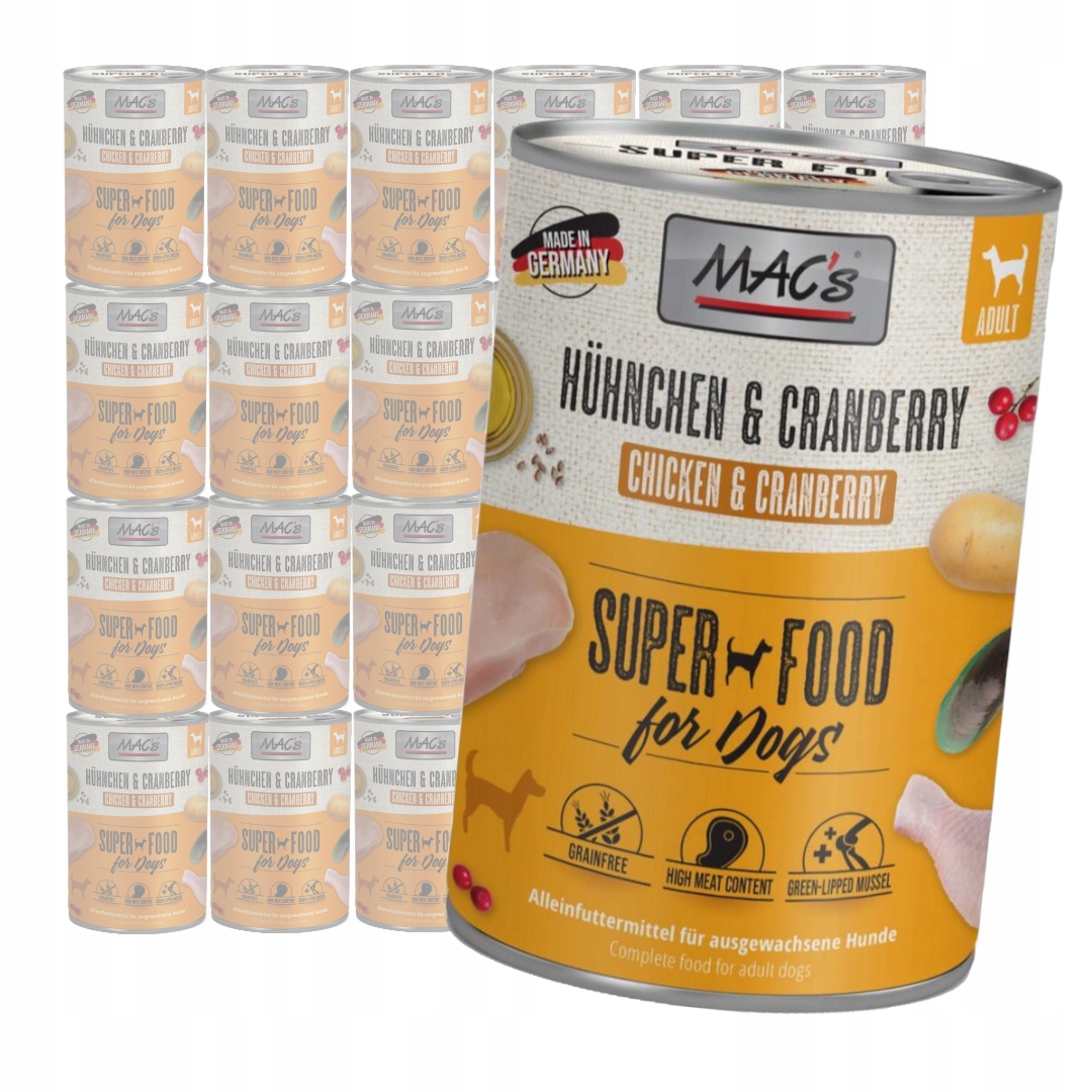 Levně MAC's 24x400g Bezobilné Vlhké Krmivo s kuřecím masem a brusinkami pro psa