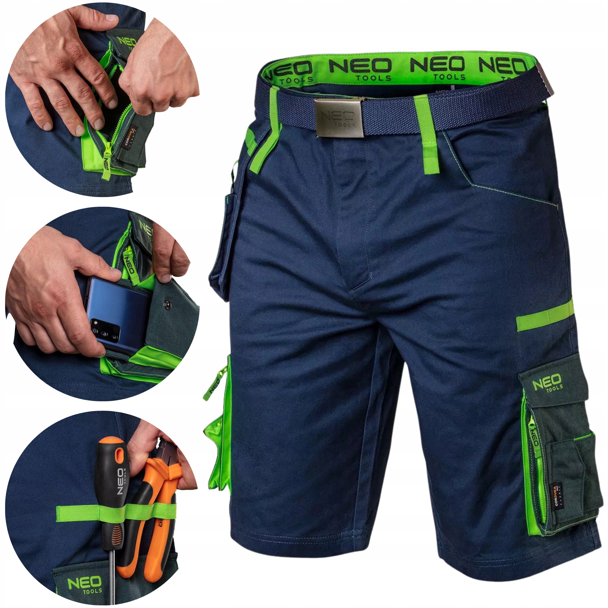 Spodenki Męskie Robocze Premium Krótkie Spodnie Cordura z Paskiem r L Neo