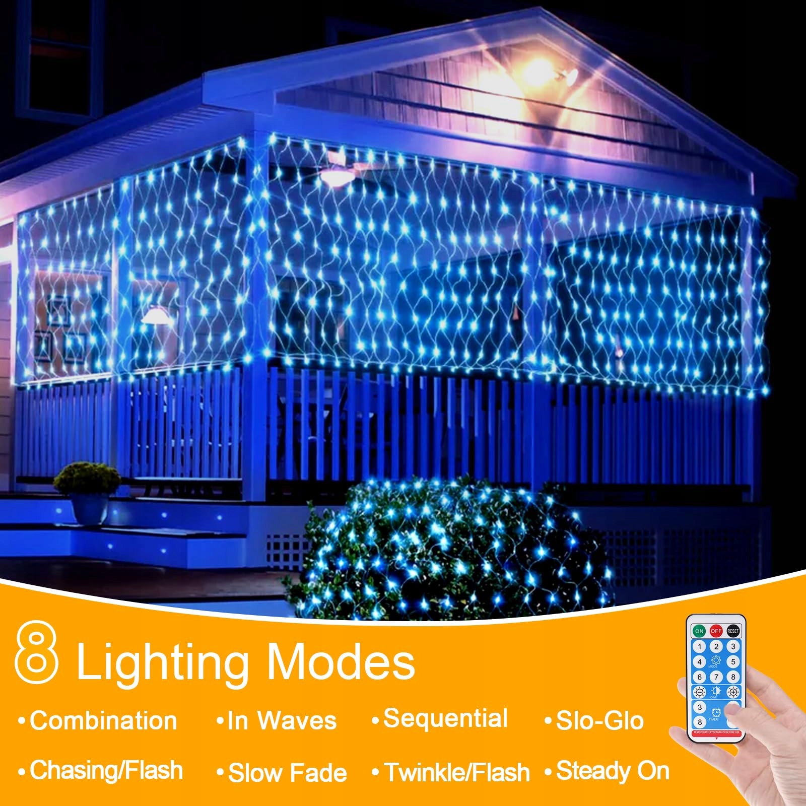 WOSKJXAS Lampki Solarne Siatka Świetlna Grilanda Ozdobna 192 LED 2x3M — miniatura 4