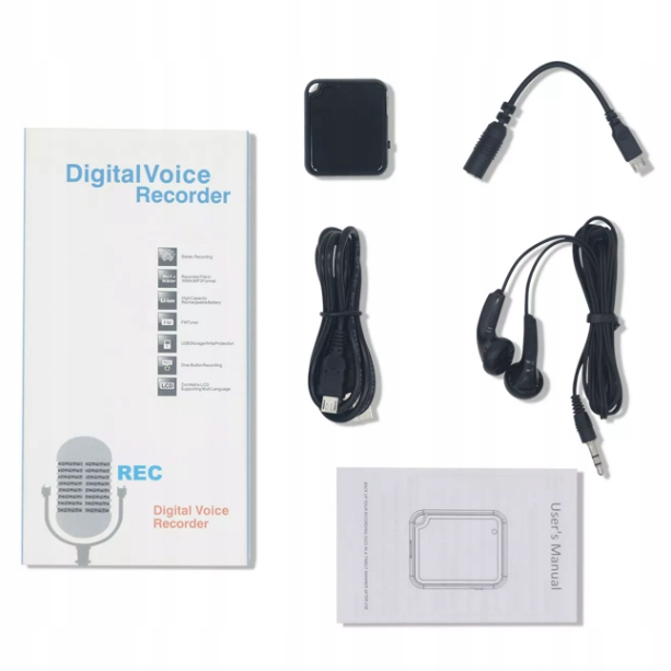 Mini dyktafon 50h nagrań detekcja głosu 16GB Model QFII001