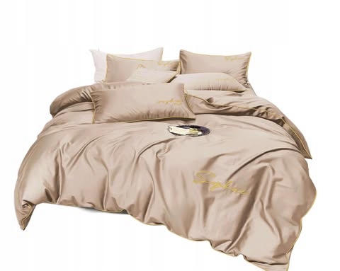 Sada Povlečení s výšivkou 200 x 220 3 dílů Mikrovlákno – Elegantní Béžová