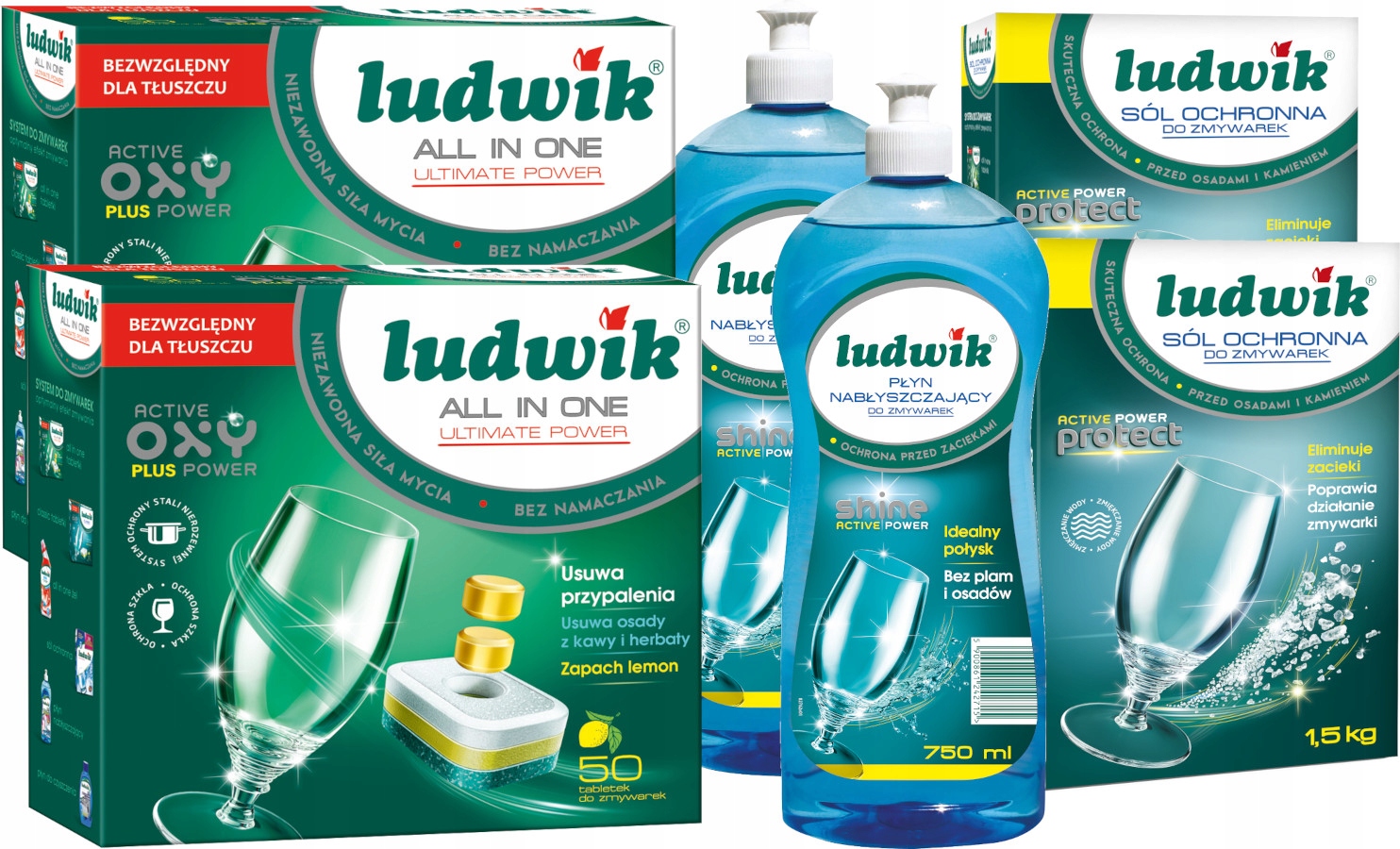 Levně Ludwik Tablety Ultimate x 100 Leštidlo 1,5L Sůl 3kg Lemon do Myčky