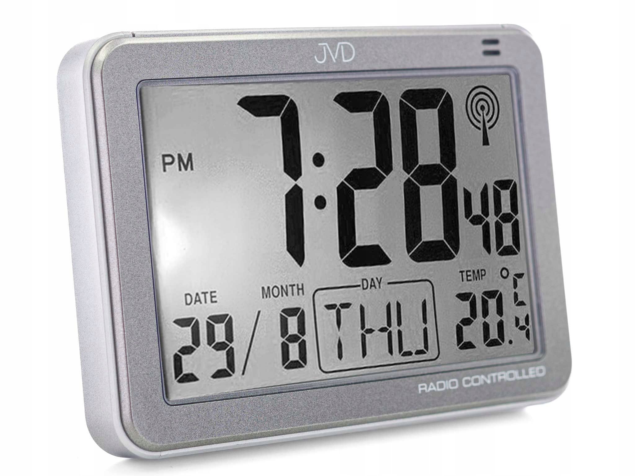 Budík Jvd RB852.4 Stříbrný Alarm Zdřímnutí Teploměr Kalendář