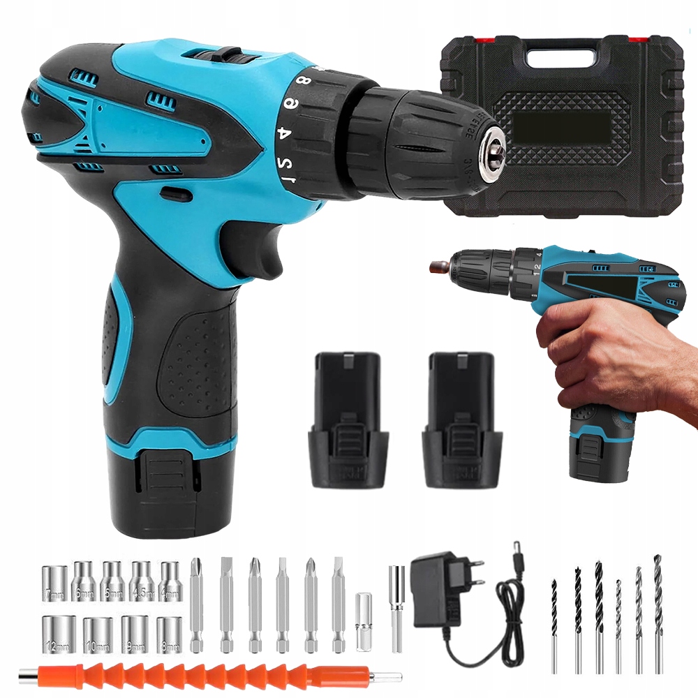 Aku Vrtačka Akumulátorový 12V Variabilní Rychlost Měkká Gumová Rukojeť