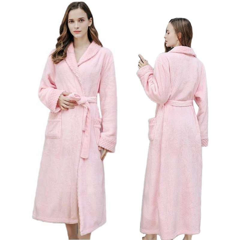 POLAROWY SZLAFROK DAMSKI DŁUGA ELEGANCKI CIEPLY MĘKKI GRUBA KIESZEŃ JAKOŚĆ Długość do połowy łydki