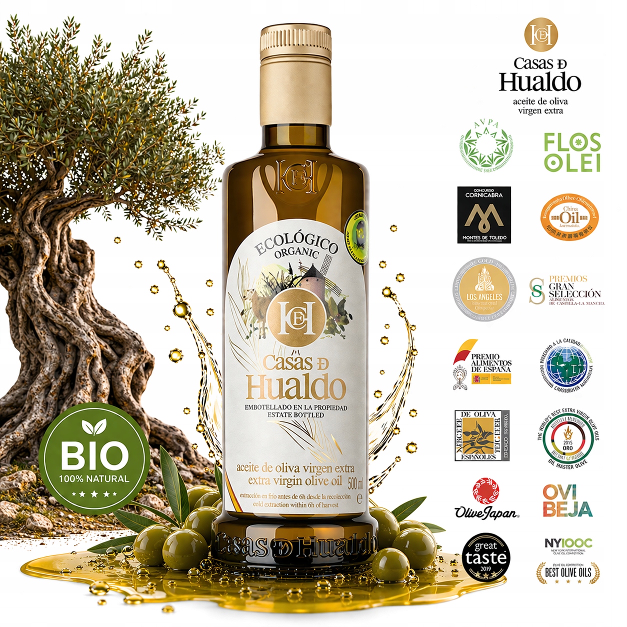 Olivový olej Ecologico Extra Virgin Casas Hualdo 500 ml 2025/2026 0,13%