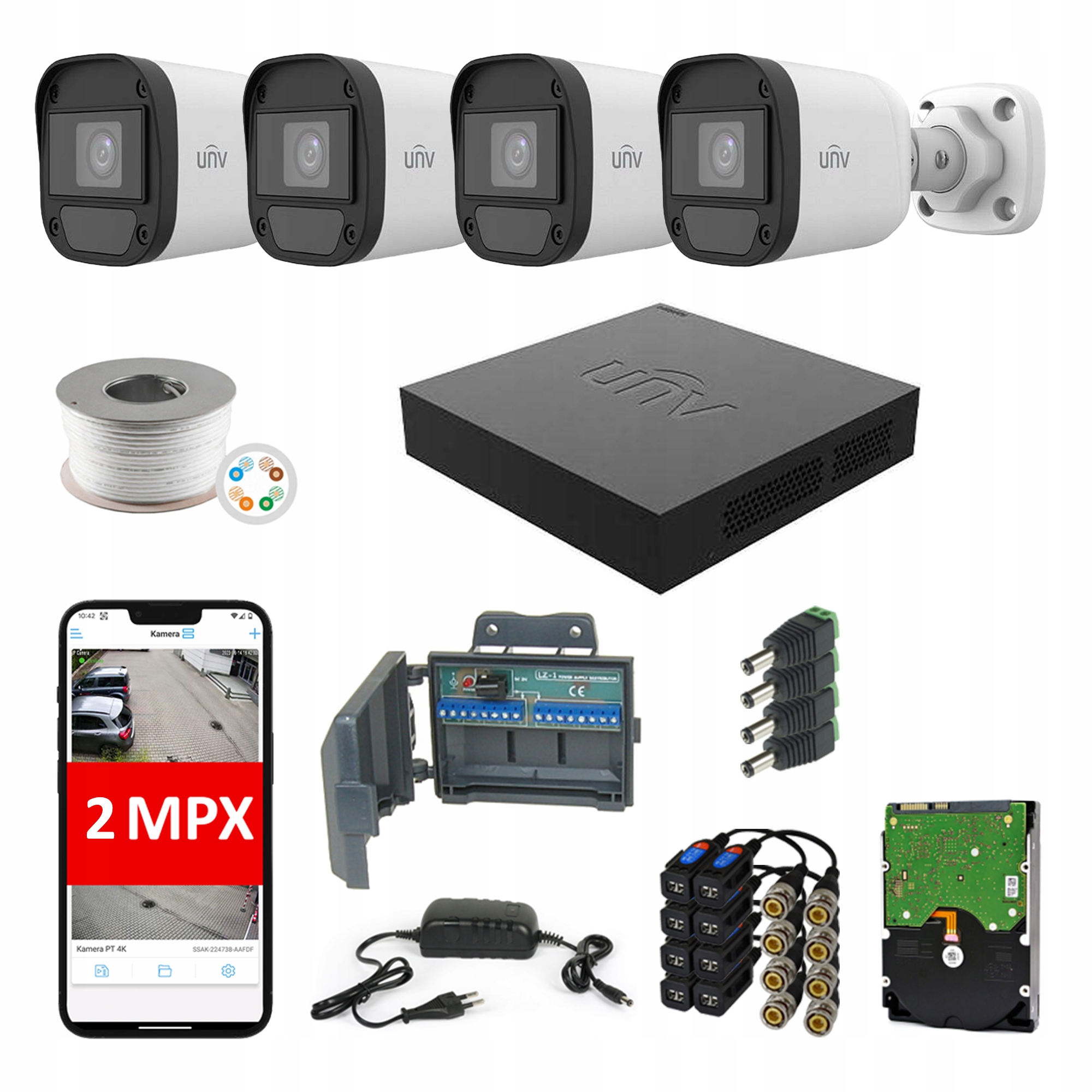 Zestaw do monitoringu 4 kamery Uniview ZZUNVB2_12 2 Mpx