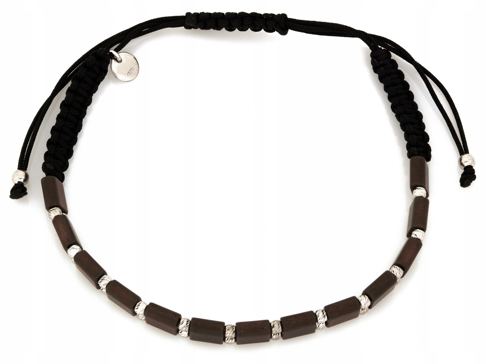 Stříbrný náramek 925 s kuličkami a kameny 0.80 g na černém provázku