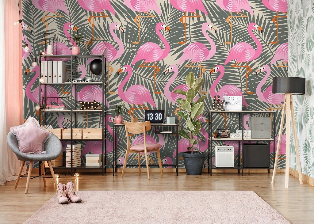 Fototapeta Flamingi a Palmy Exotický šarm na stenách 368x254 lepidlo