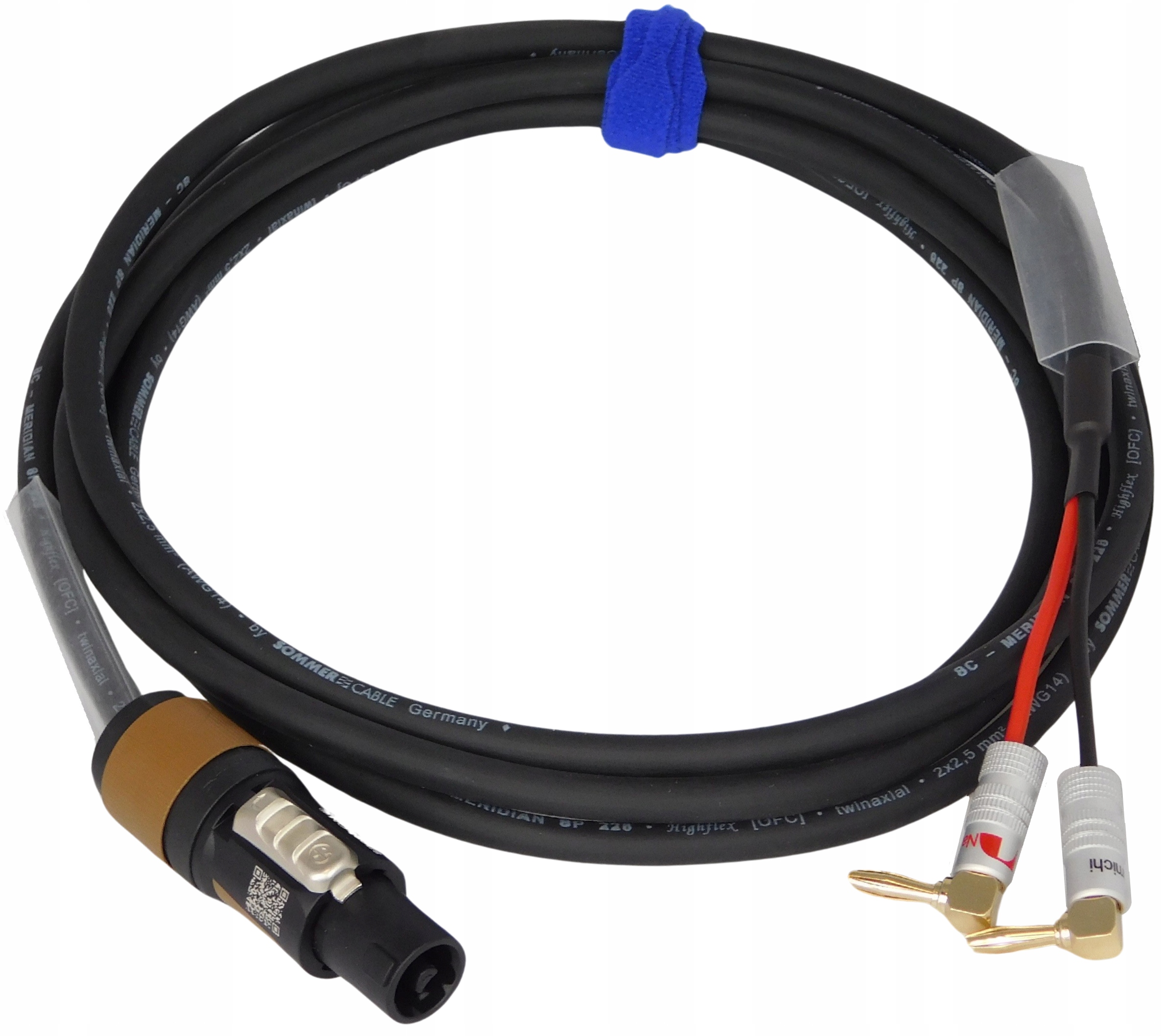 Sommer Meridian Reproduktorový Kabel 2x2,5 Banánový Úhlový Neutrik Speakon 25 m