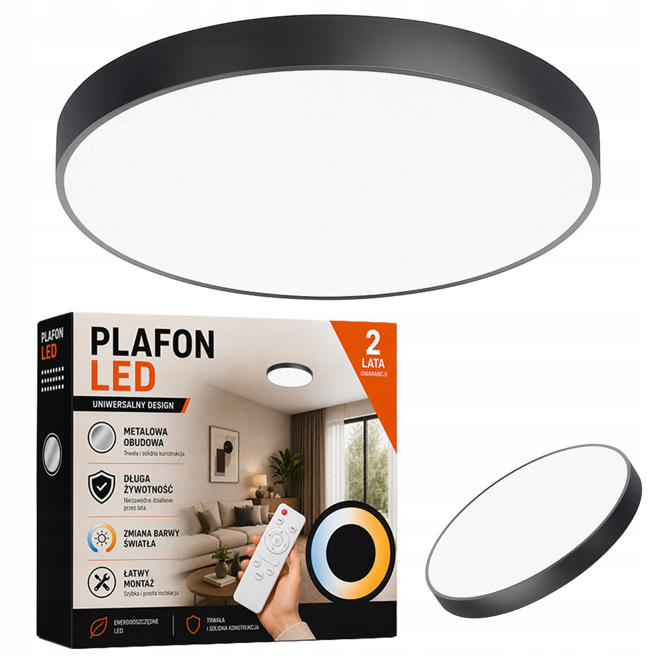Led Lampa Čierna Stropné Svietidlo Okrúhla 60CM Čierna Stropná 3 Farby S Pilotom