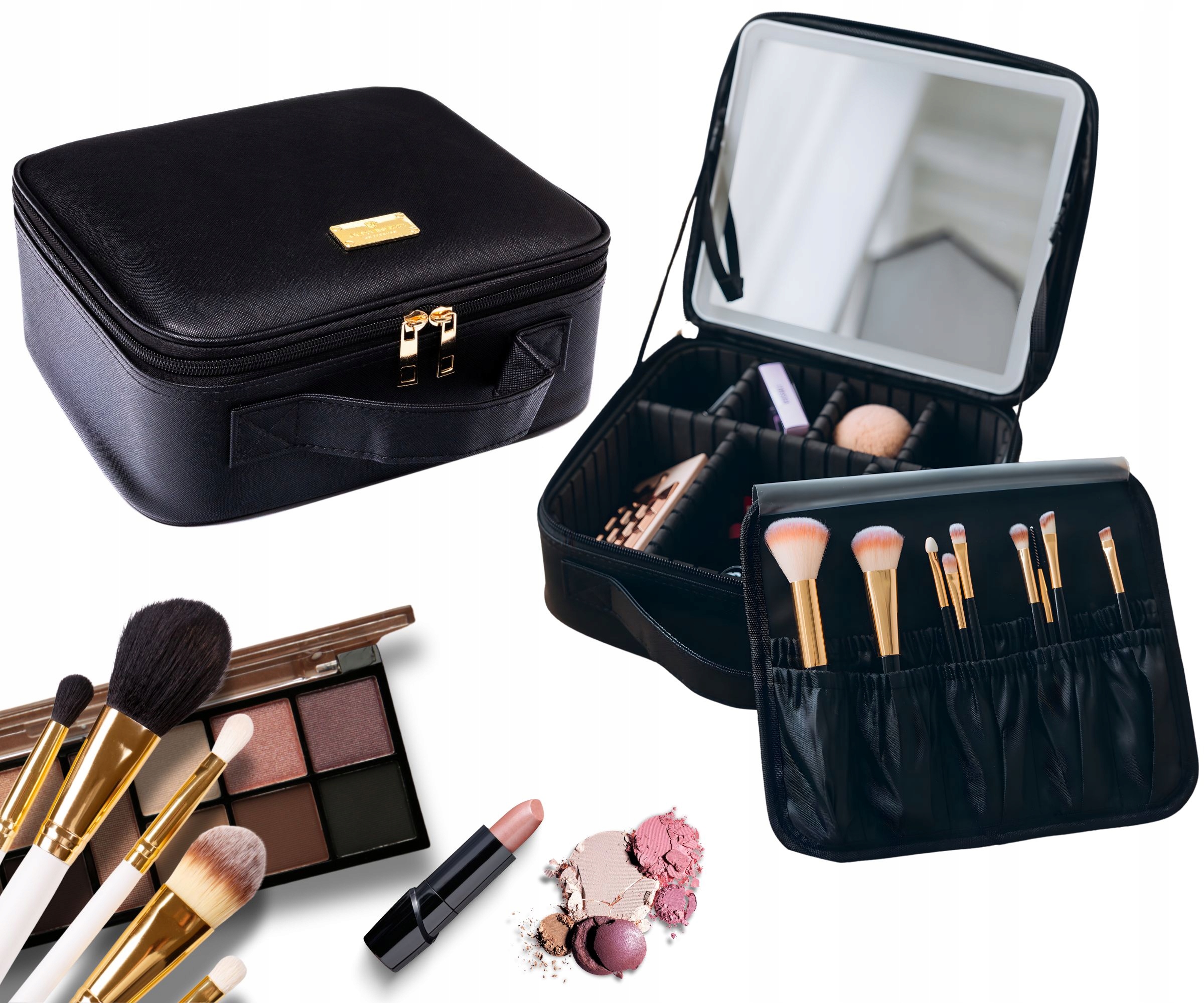 Kosmetická Šperkovnice kosmetické štětce kufřík na štětce na make-up s Led zrcátkem