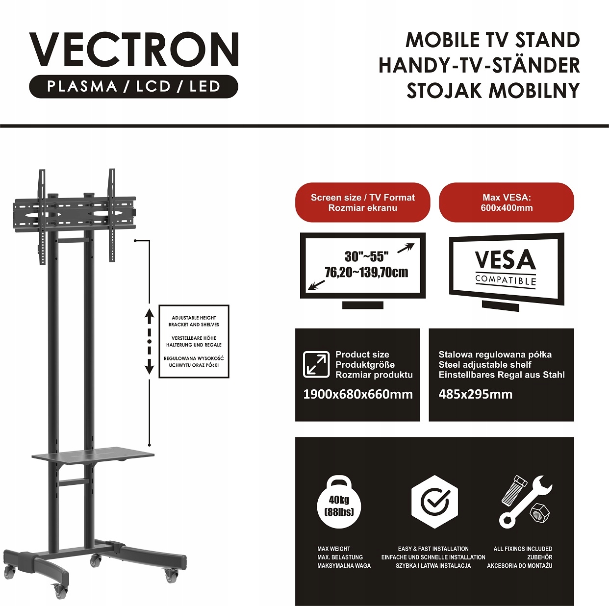 Uchwyt TV/STOJAK 30-55" AX VECTRON Typ Uchylny