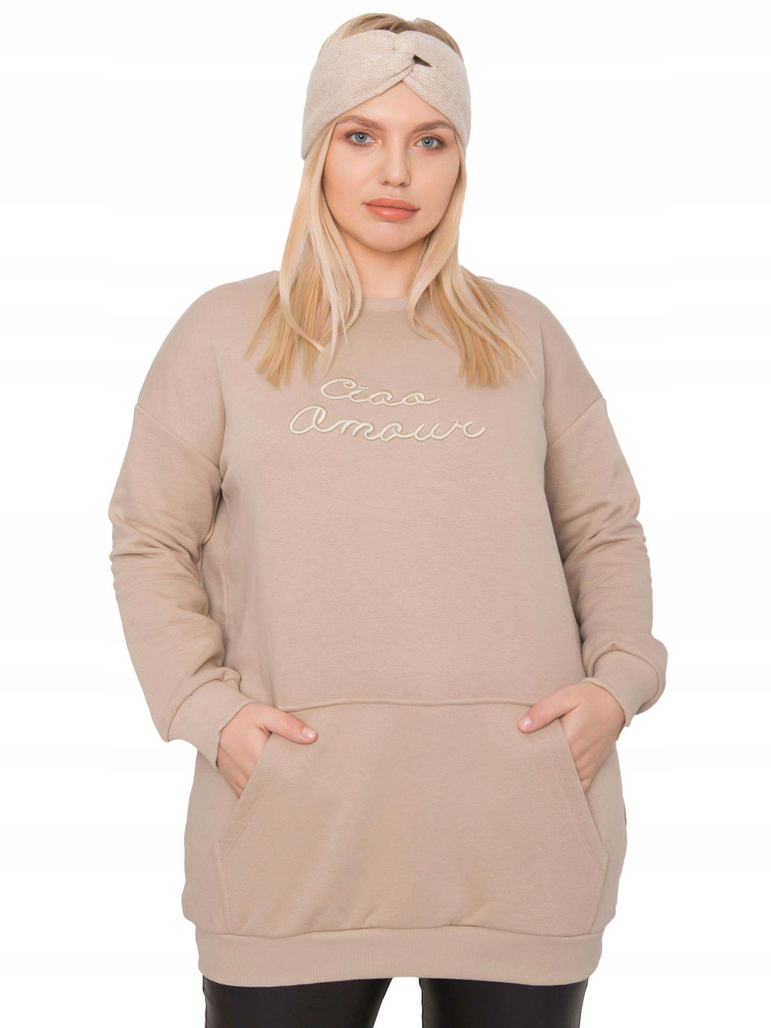 

Długa Bluza damska kangurka bez kaptura Plus Size