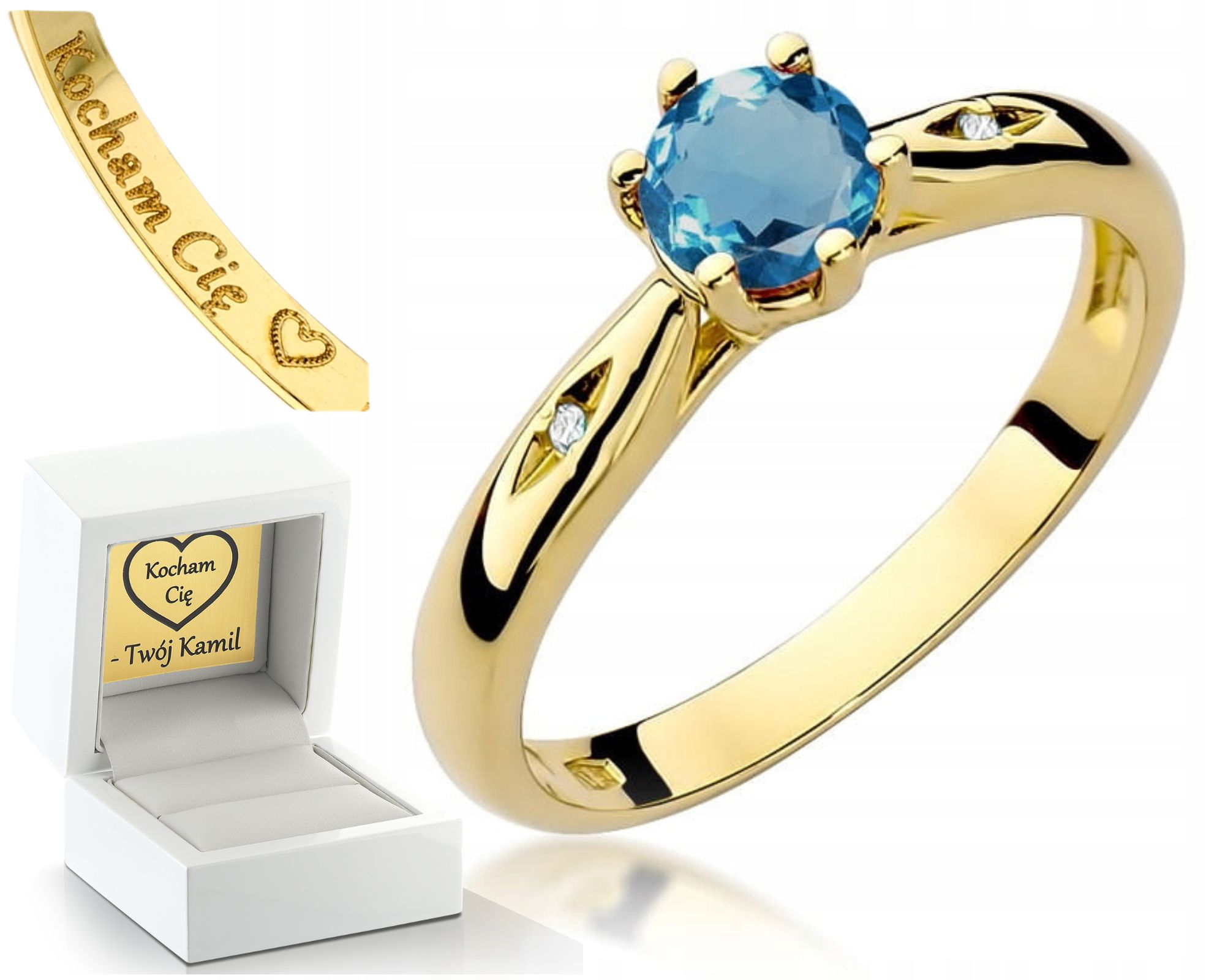 Zásnubní Prstýnek S Topazem London Blue Žluté Zlato 585 Gravírování