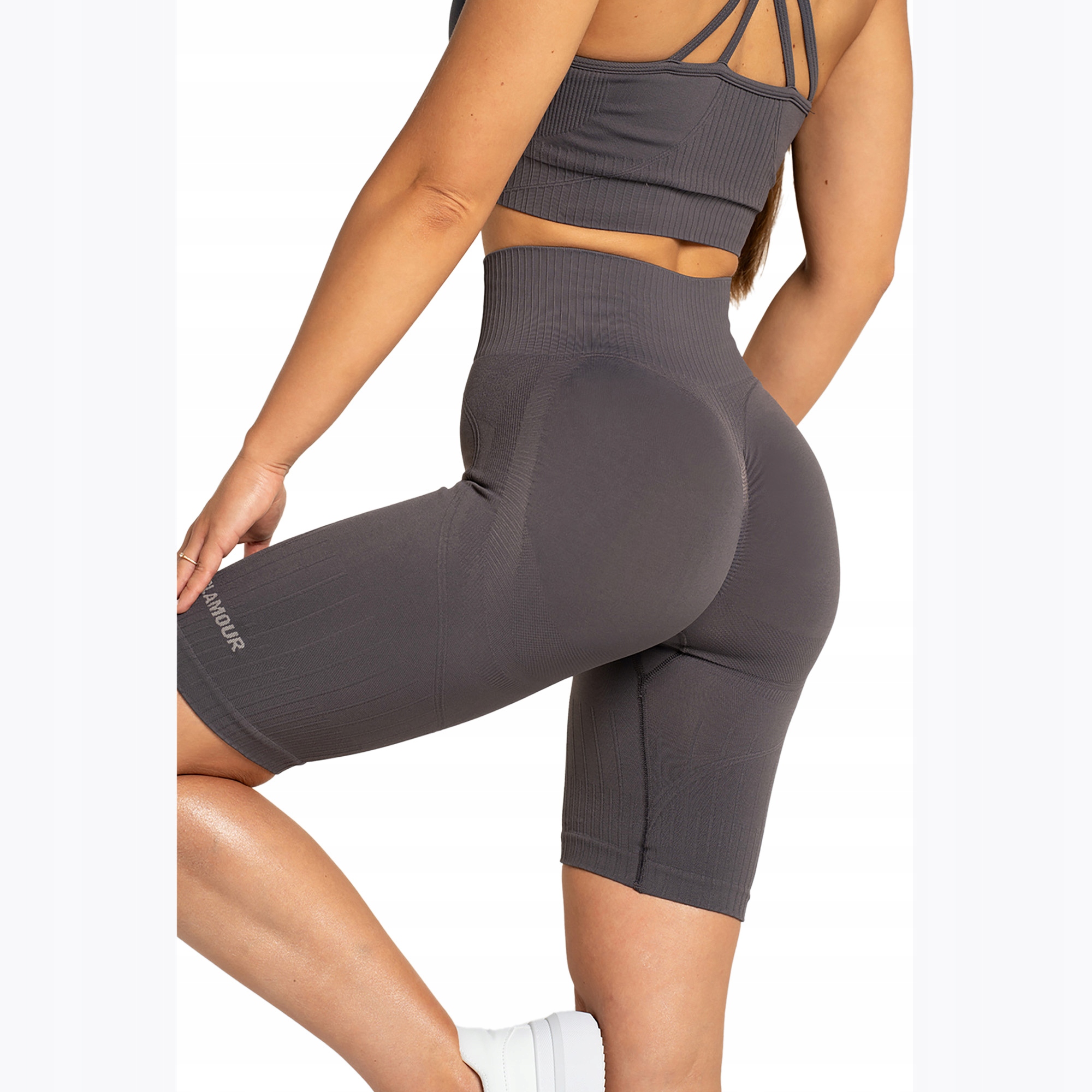 Spodenki bikery treningowe damskie Gym Glamour Push Up 2.0 dark silver Xs