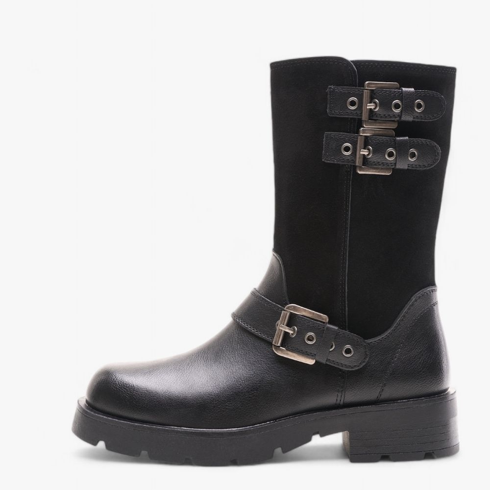 Černé Trapery S Koženými Přezkami Nubukové 37