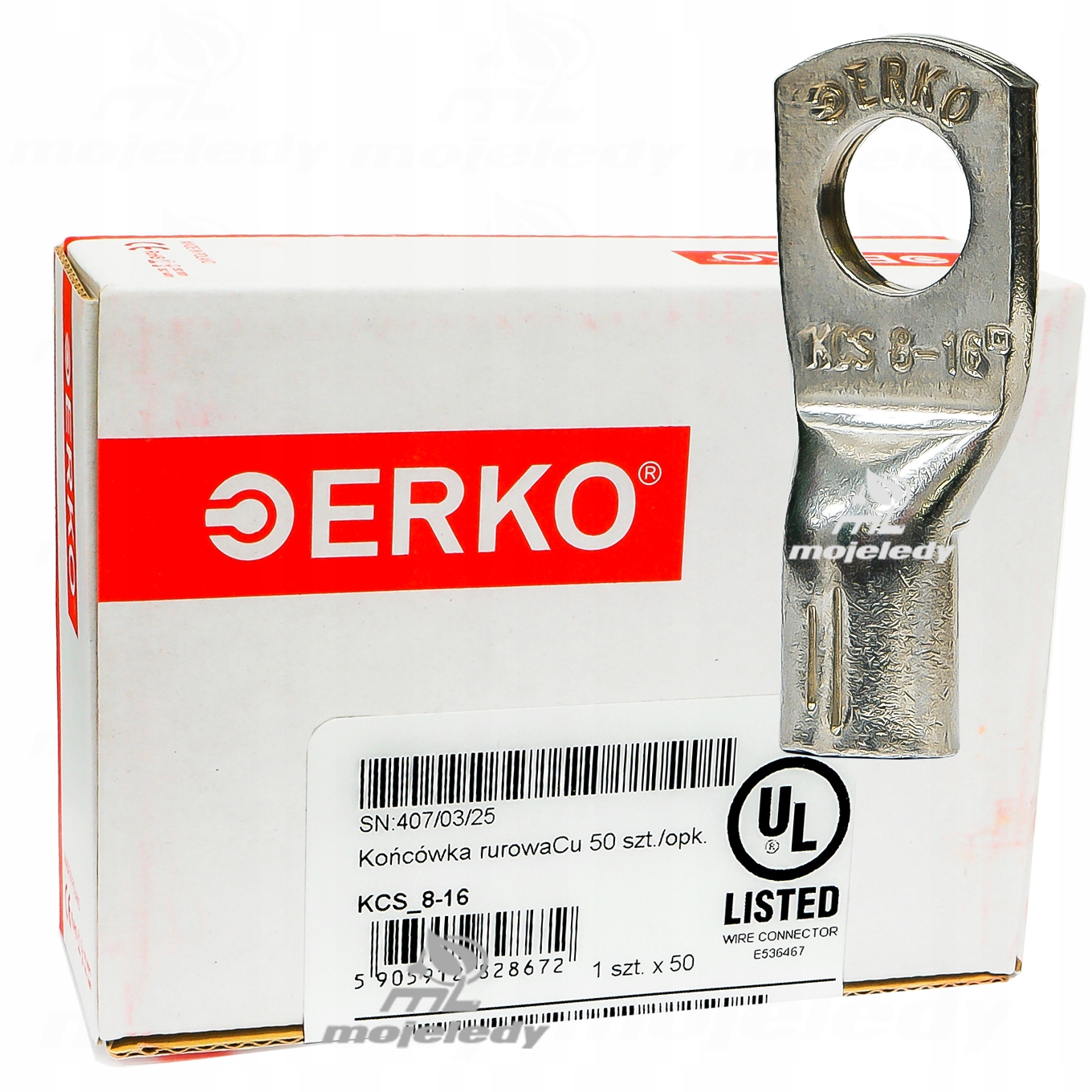 Kabelová koncovka očko měděná pocínovaná Kcs Cu 16mm M8 Erko 50 Ks